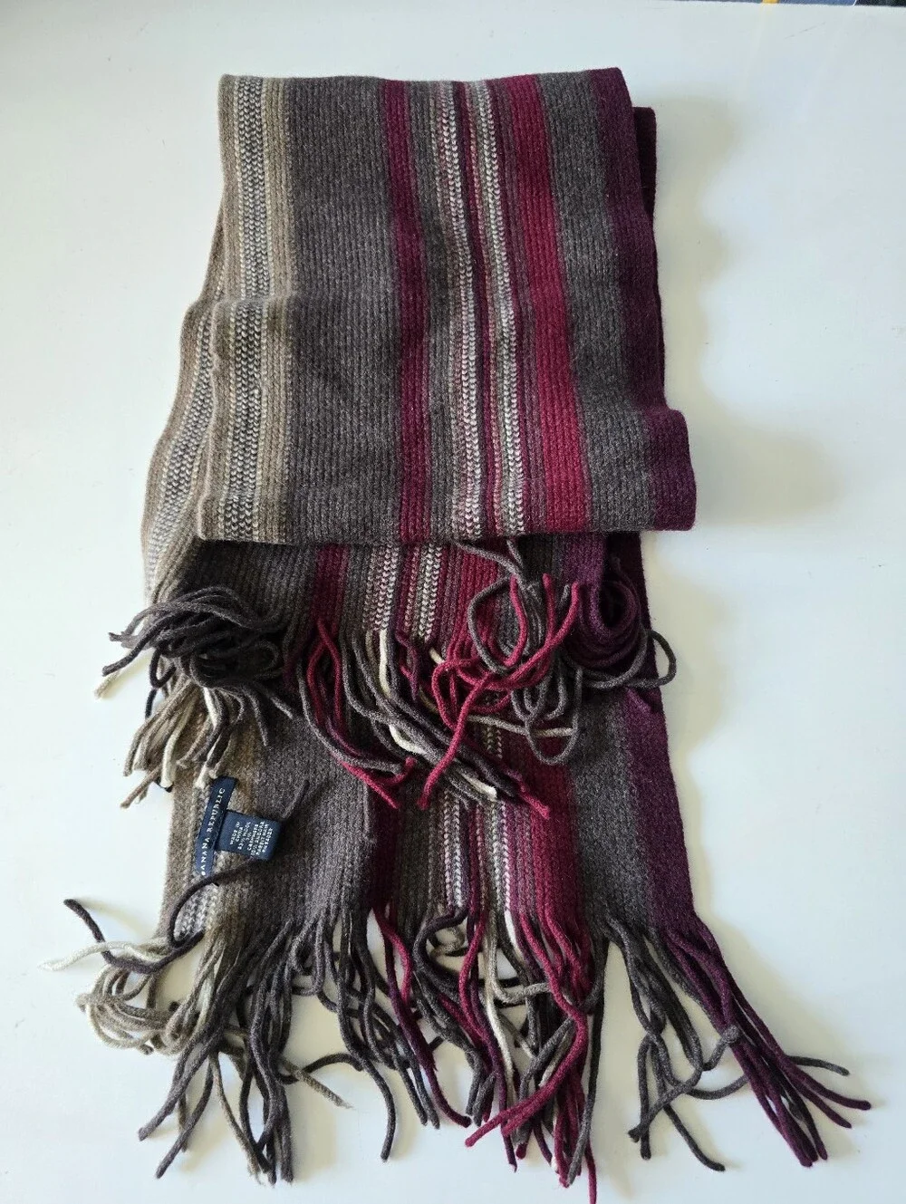 Banana Republic Striped Fringe Cashmere Wool Blend Scarf